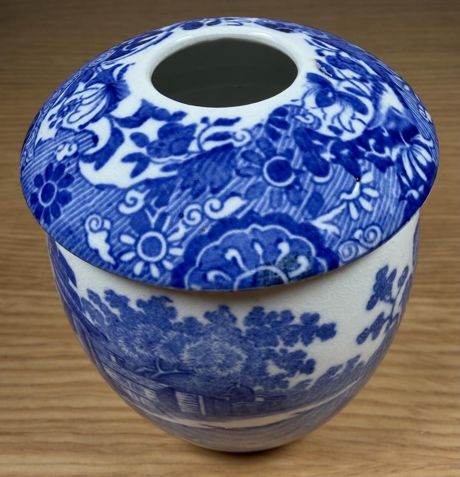 Antique Copeland Spode Blue Italian Hair Receiver, c. 1900 Vanity Jar Antique Copeland Spode Blue Italian Hair Receiver, c. 1900 Vanity Jar