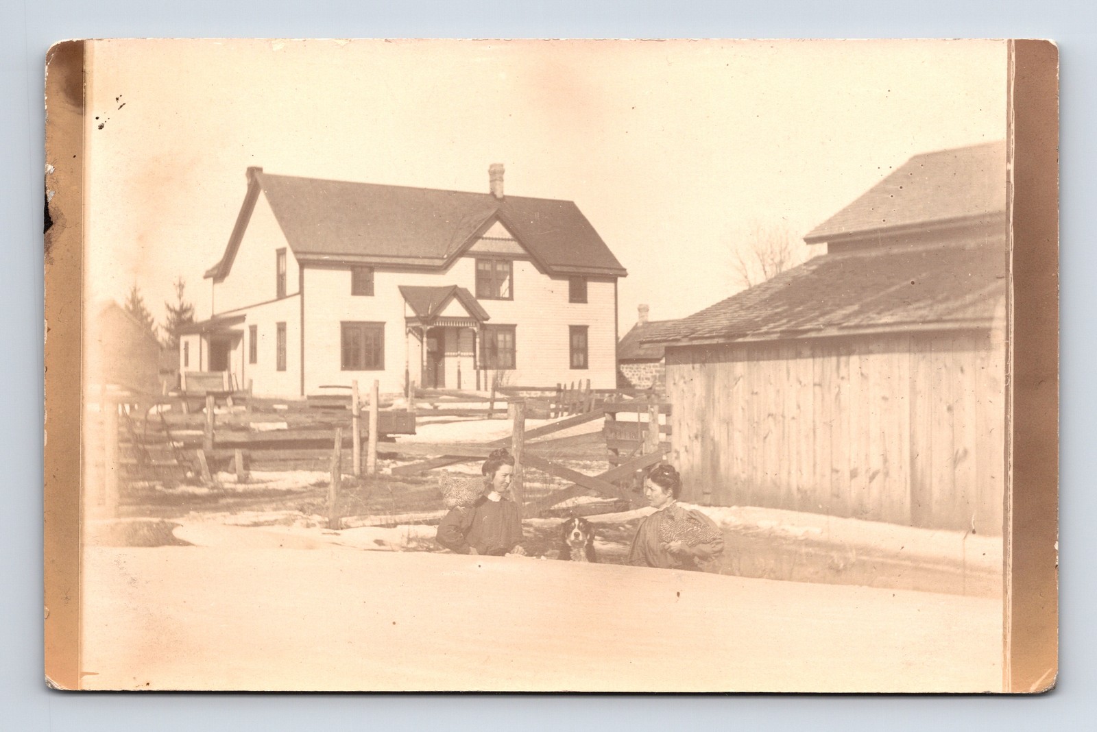 RPPC Two Women at Farm House with Dog DeForest Wisconsin WI Real Photo Postcard