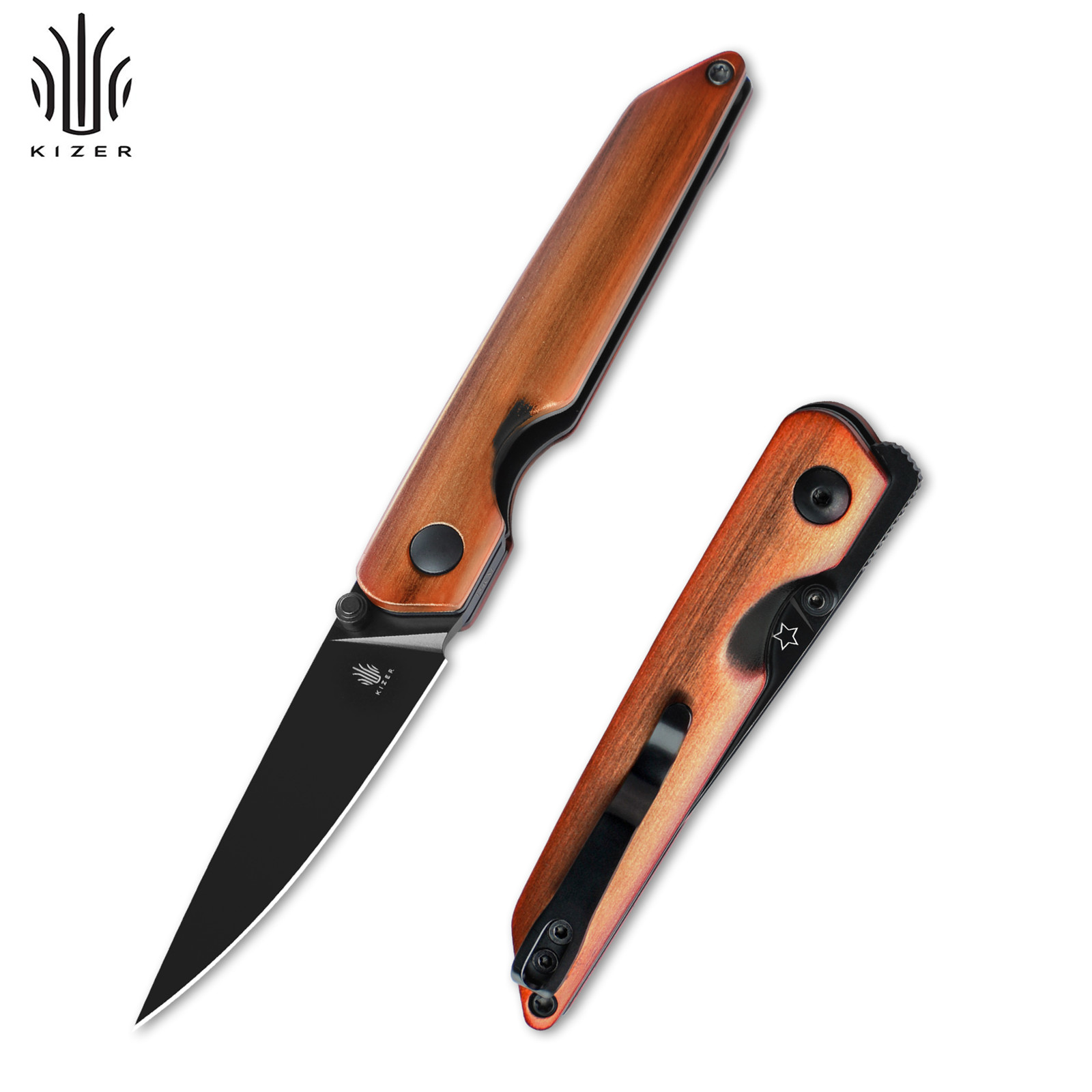 Kizer Shot Drop Point Folding Pocket Knife 154CM Blade Aluminium Brown Handle Kizer Shot Drop Point Folding Pocket Knife 154CM Blade Aluminium Brown Handle