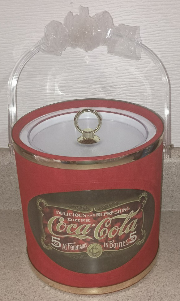 Vintage Coca-Cola Ice Bucket Red & Gold Made In USA Collectible Ships Free