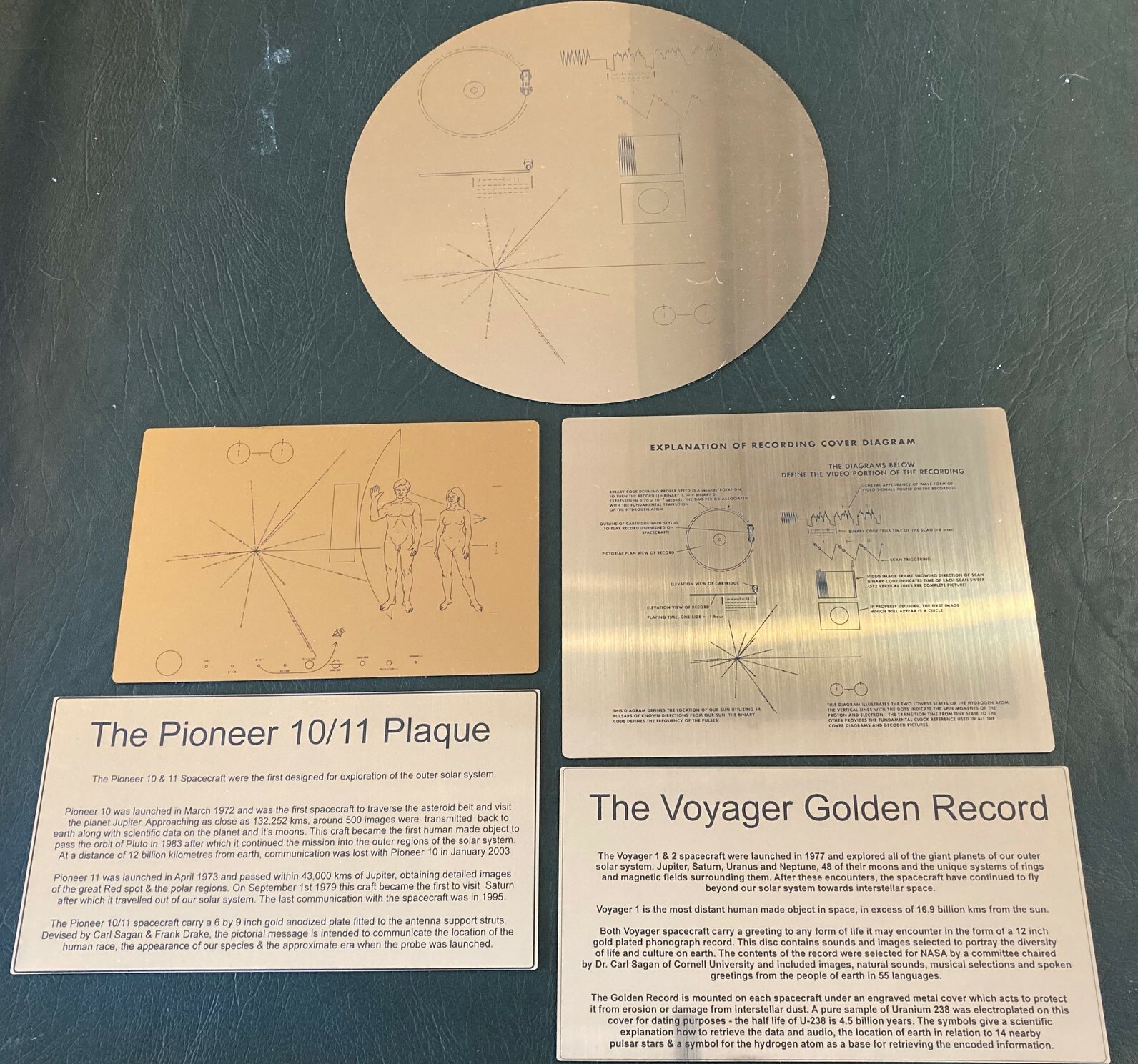 NASA VOYAGER GOLDEN Record + Pioneer plaque METAL with explanation plaques NASA VOYAGER GOLDEN Record + Pioneer plaque METAL with explanation plaques