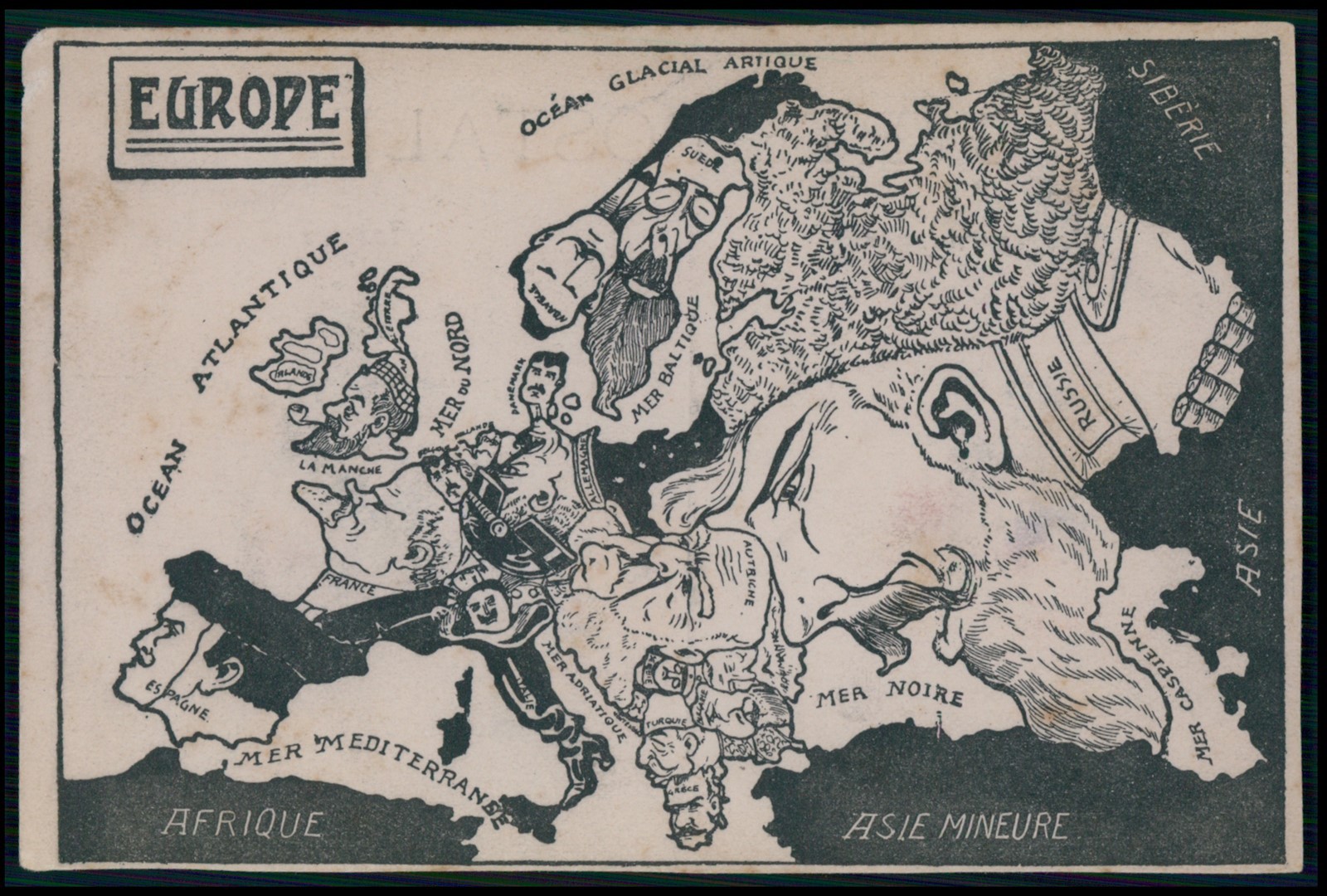 Surrealist Map WWI ww1 war humor satirical propaganda original c1915 postcard Surrealist Map WWI ww1 war humor satirical propaganda original c1915 postcard
