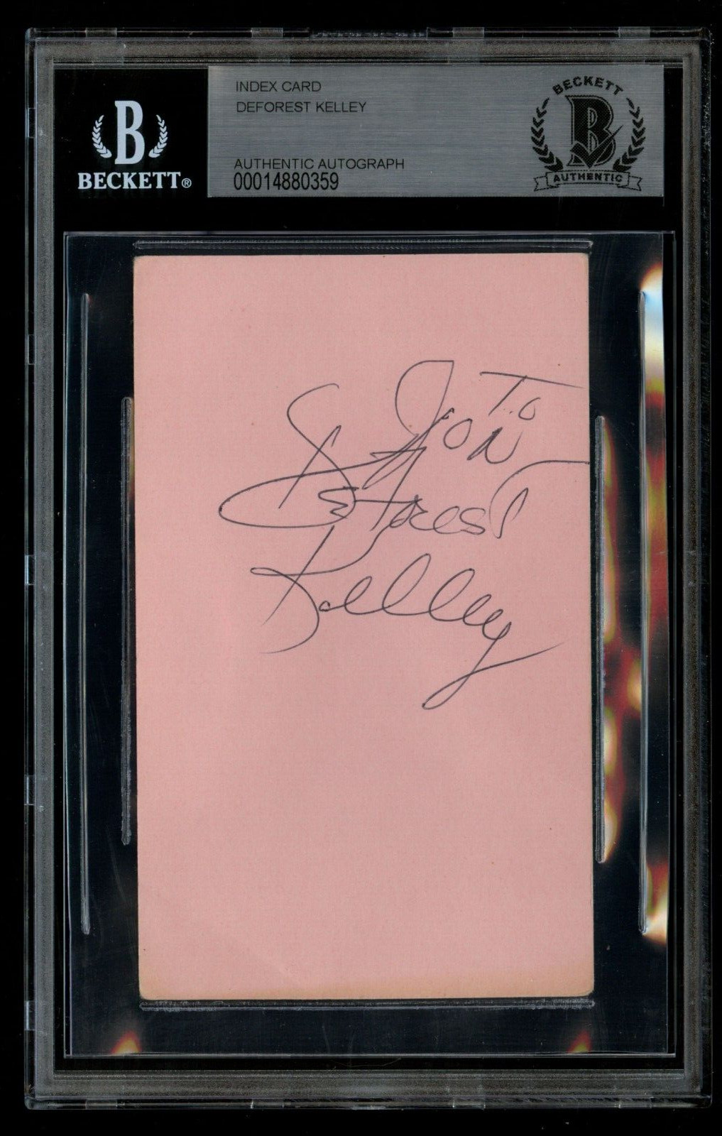 DeForest Kelley d1999 signed autograph auto 3x5 card Bones McCoy Star Trek BAS