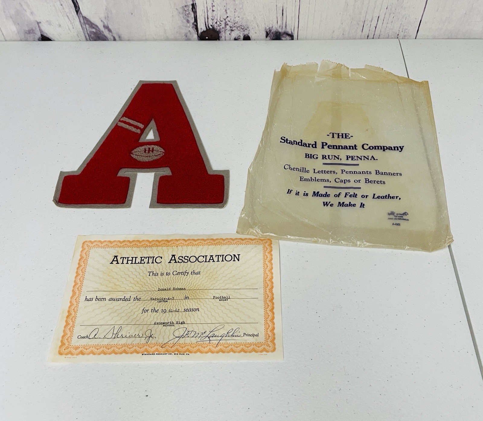 Vintage 1961-1962 Donald Hohman Avonworth High School Varsity Football Letter Vintage 1961-1962 Donald Hohman Avonworth High School Varsity Football Letter