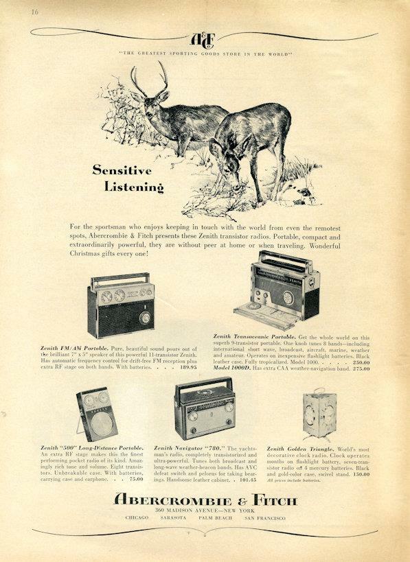 1960 Abercrombie & Fitch PRINT AD Zenith FM/AM Portable Model 1000 500 780 1960 Abercrombie & Fitch PRINT AD Zenith FM/AM Portable Model 1000 500 780