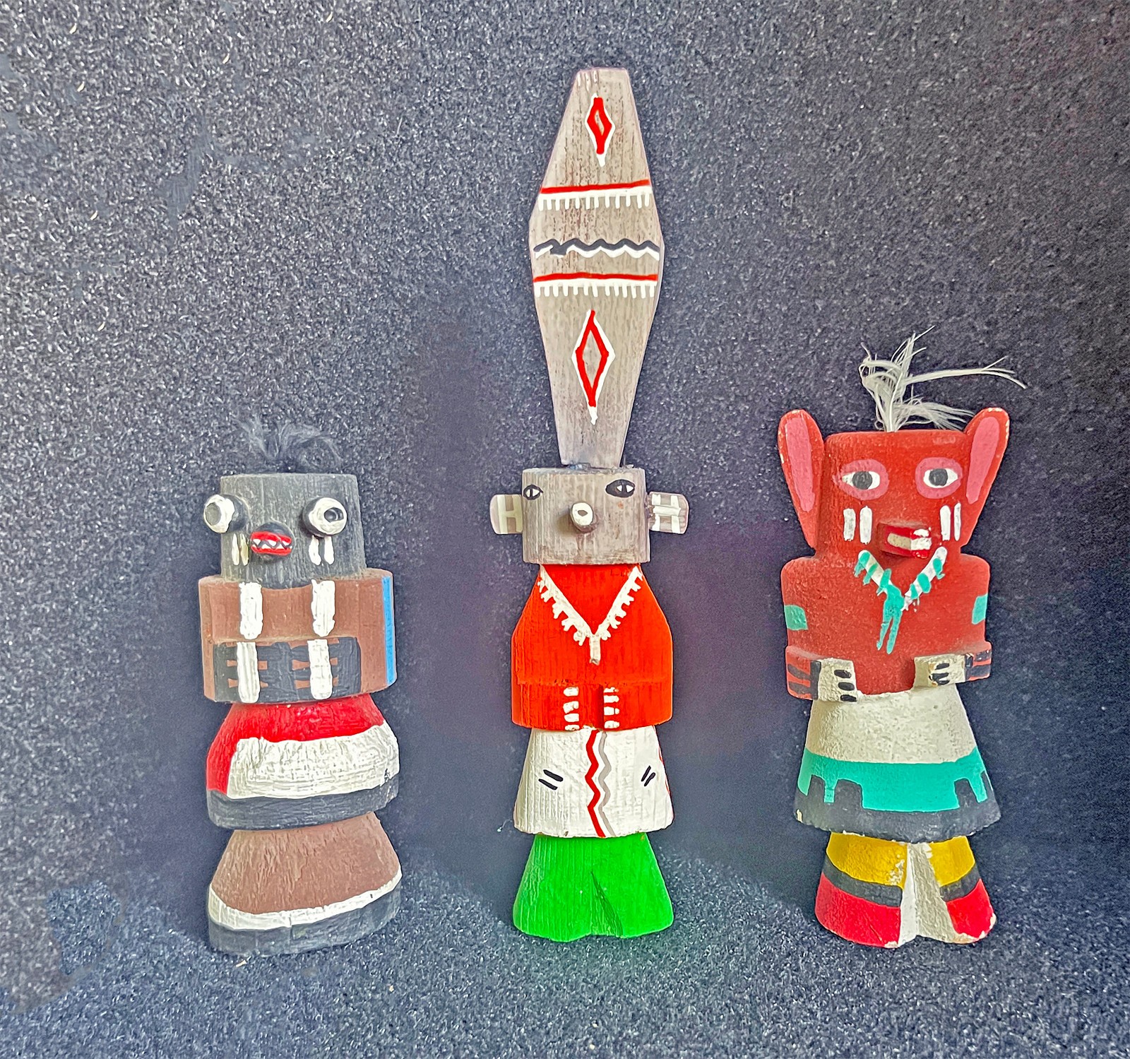 THREE Vintage Hopi Indian Route 66 Kachina Dolls Rte. 66 Pooley