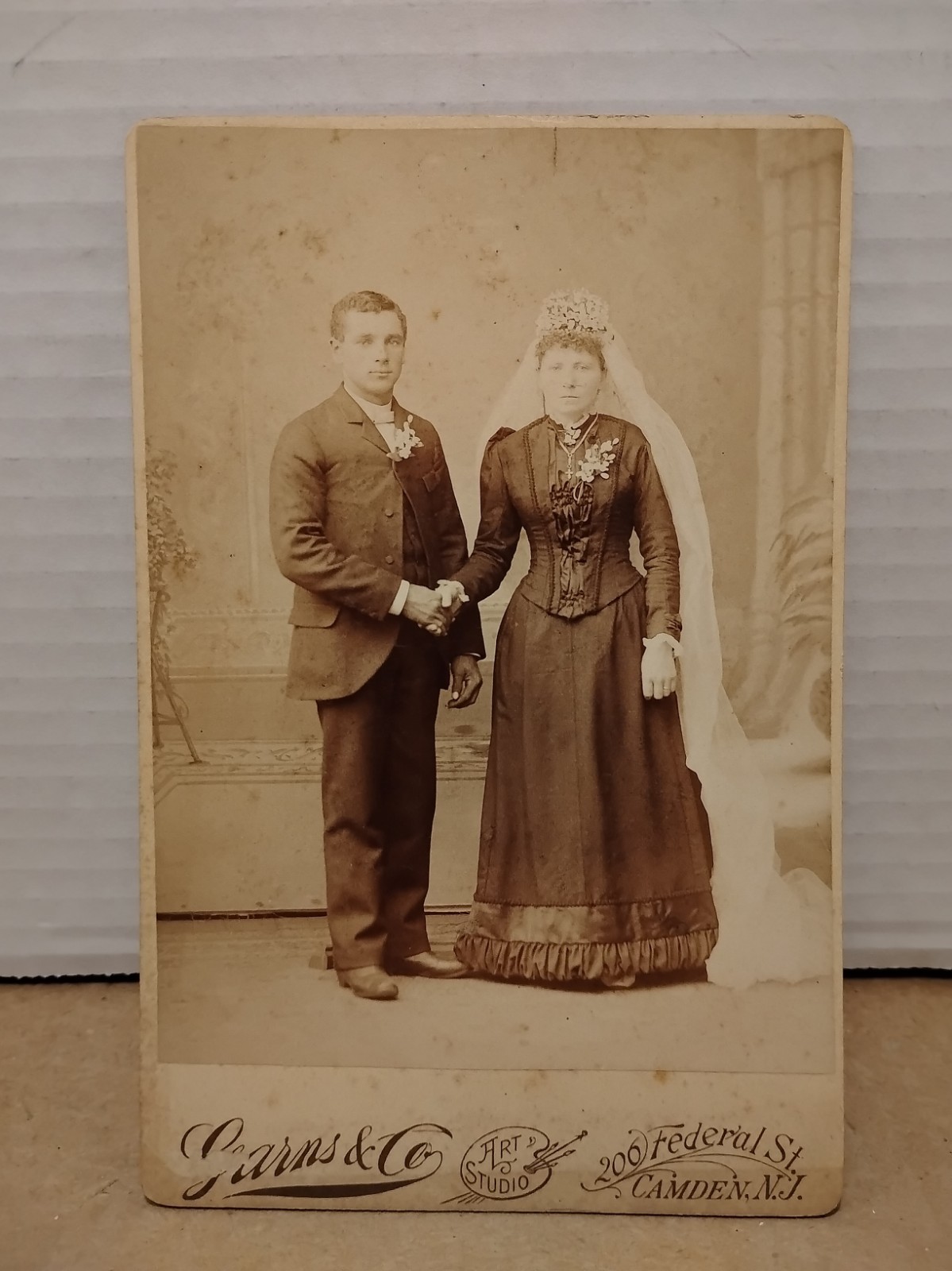 1880s Antique Newlywed Wedding Portrait - Garns & Co. Camden NJ Cabinet Card 1880s Antique Newlywed Wedding Portrait - Garns & Co. Camden NJ Cabinet Card