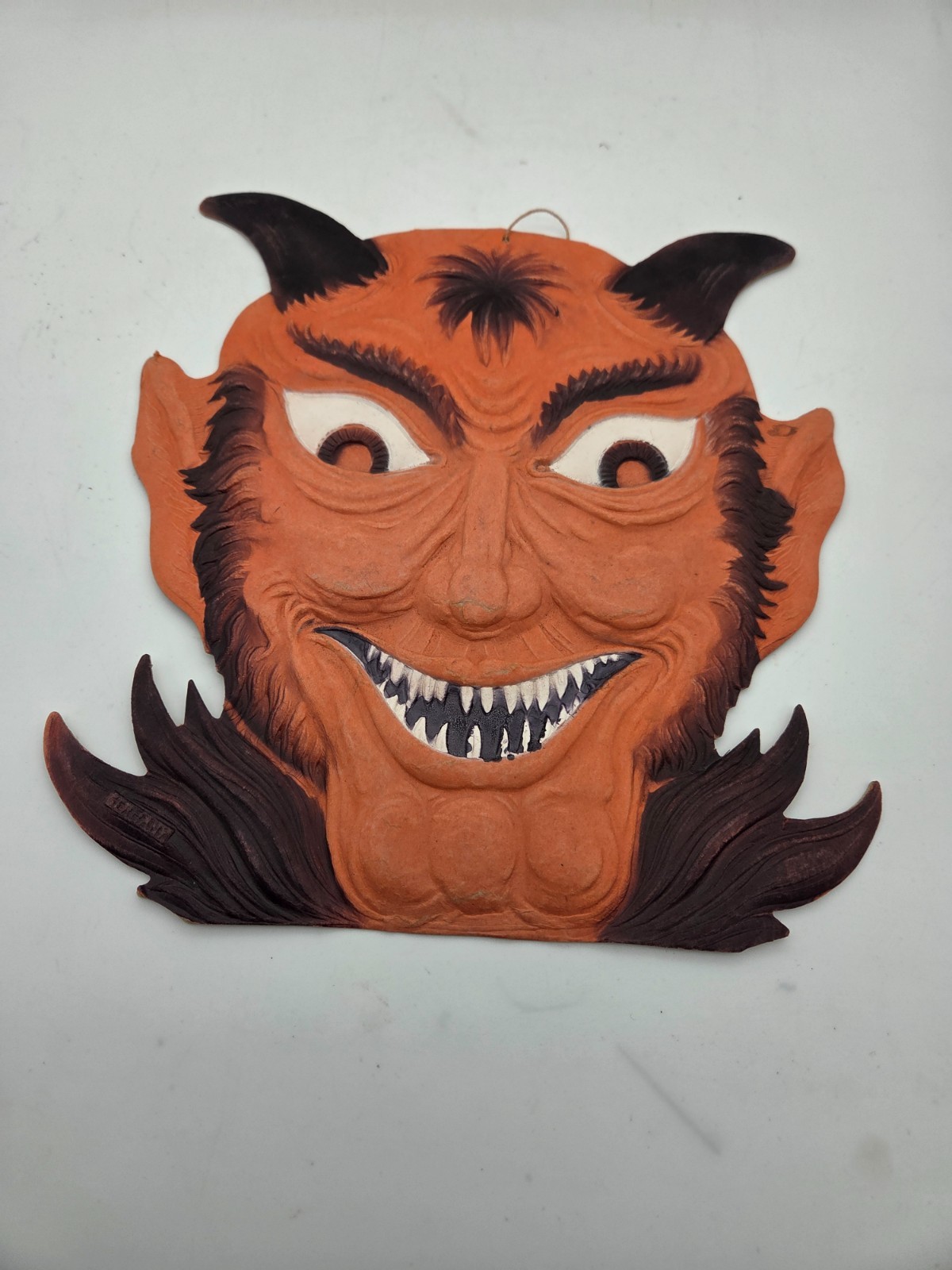 Rare Vintage Halloween Cardboard Embossed Die Cut Devil Head Germany 1920s