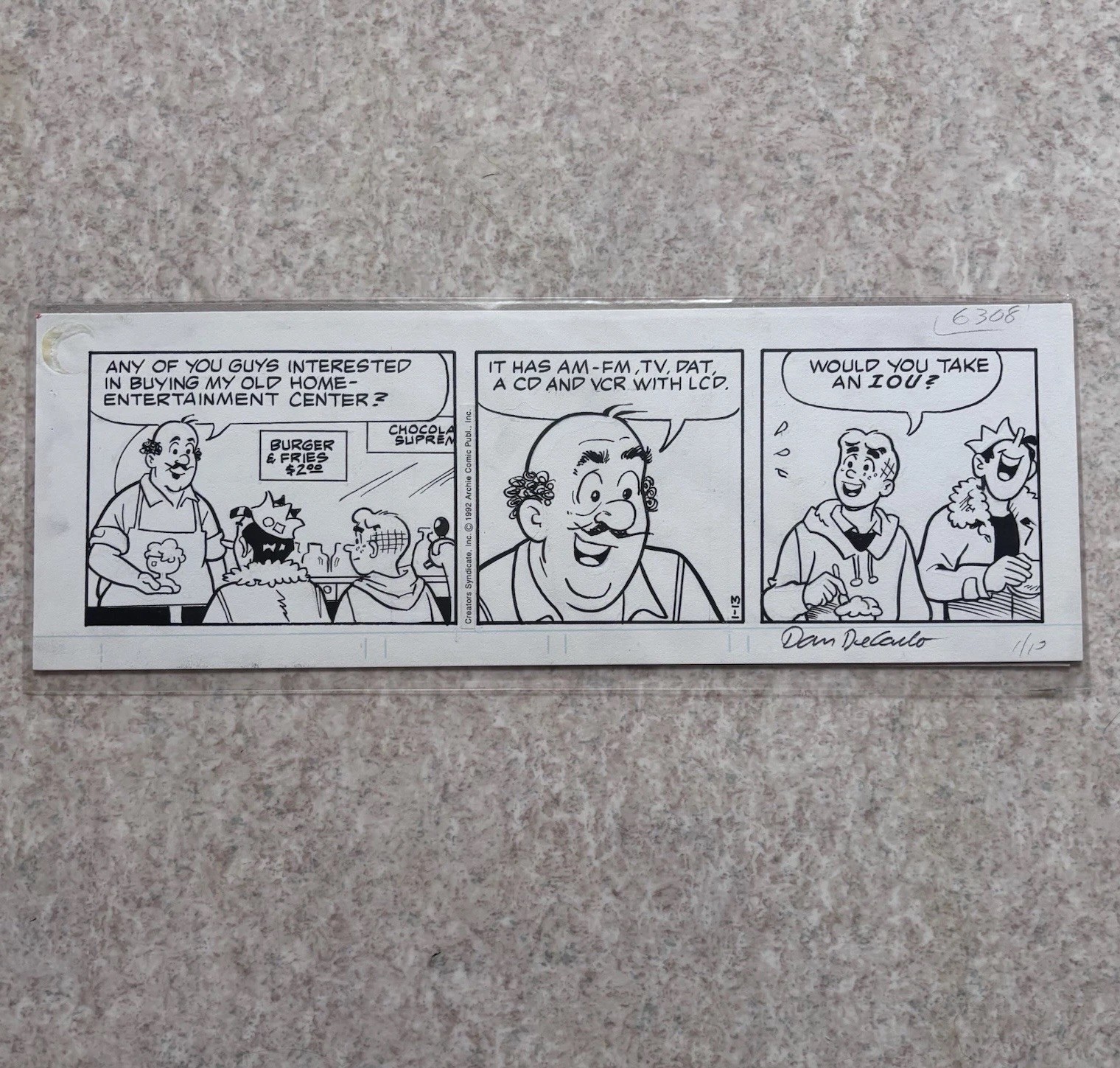 Archie Original Comic Art Signed Dan DeCarlo I’ll Pen 1992 Vintage Original Rare Archie Original Comic Art Signed Dan DeCarlo I’ll Pen 1992 Vintage Original Rare