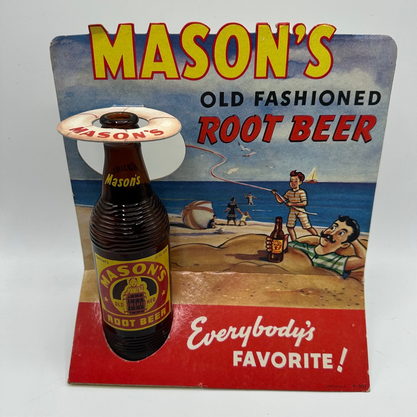 Vintage Masons Old Fashioned Root Beer Cardboard Advertising Countertop Display Vintage Masons Old Fashioned Root Beer Cardboard Advertising Countertop Display