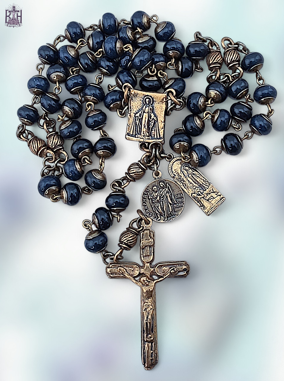 Healing Saints Miraculous Mary Rosary Lourdes Raphael -Bronze Heirloom Blue Jade Healing Saints Miraculous Mary Rosary Lourdes Raphael -Bronze Heirloom Blue Jade