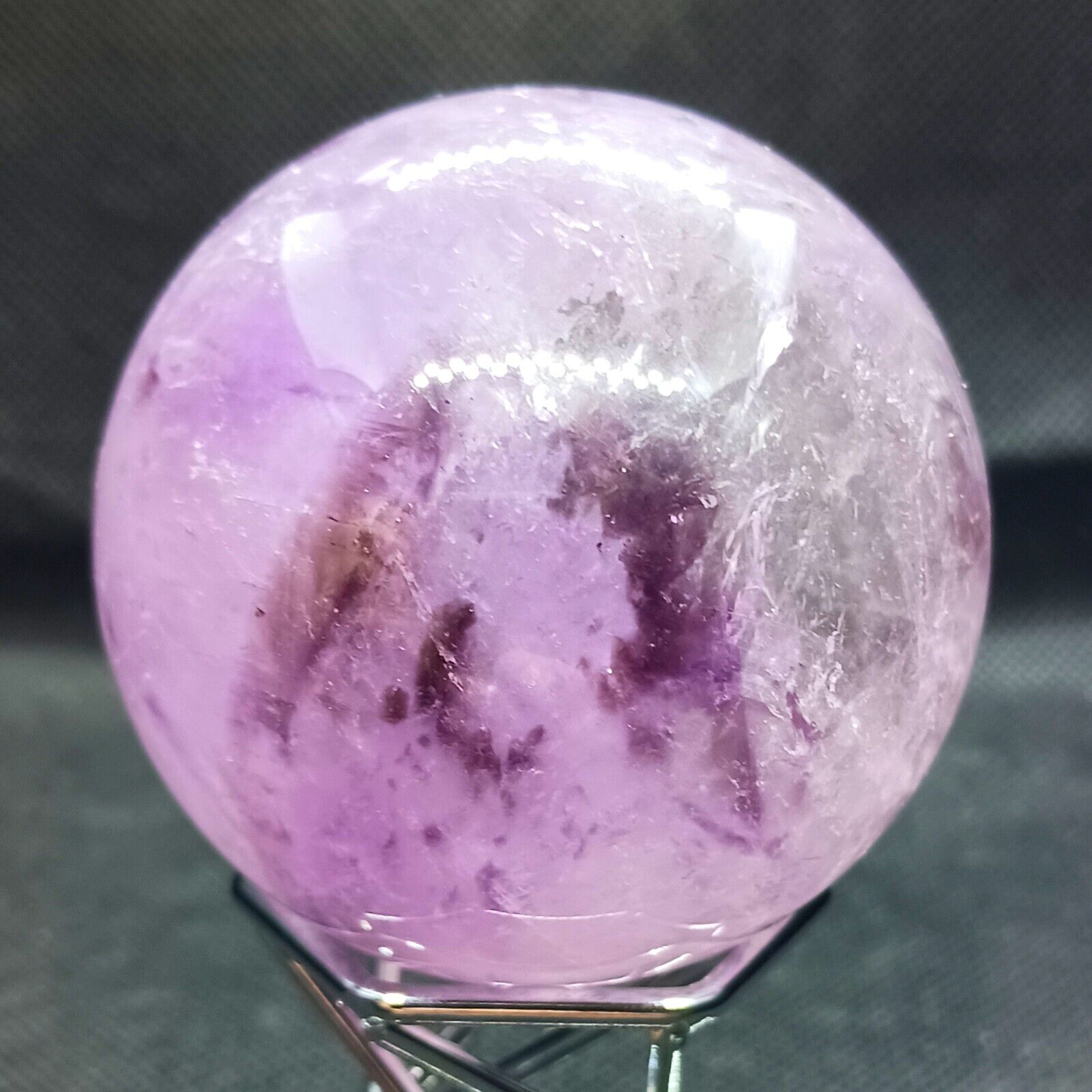 Amethyst sphere with purple phantoms  large polished amethyst crystal sphere 