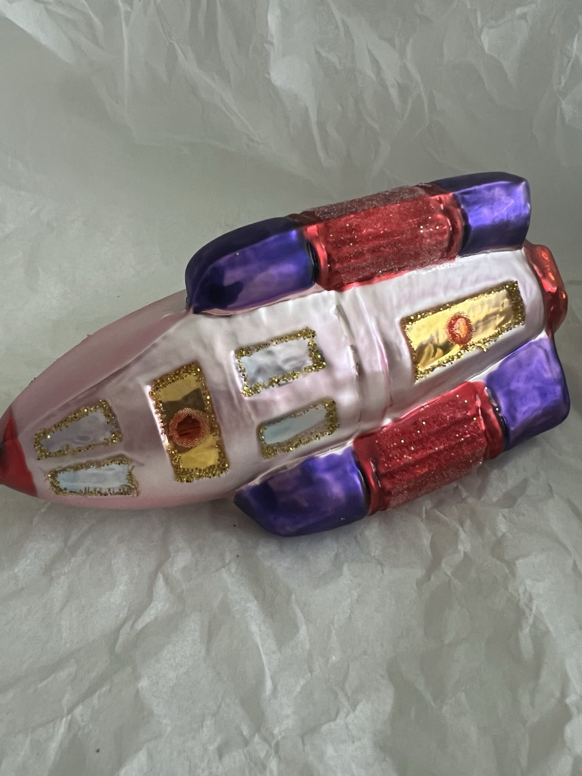 1996 Christopher Radko To the Moon 6.5" Ornament Rocket Ship w/ purple