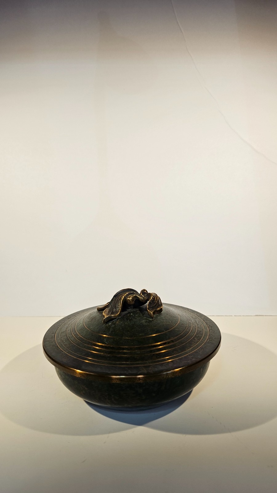 Antique Carl Sorensen c1920-1930 Verdigria Bronze Covered Bowl w/ Blossom Finial Antique Carl Sorensen c1920-1930 Verdigria Bronze Covered Bowl w/ Blossom Finial