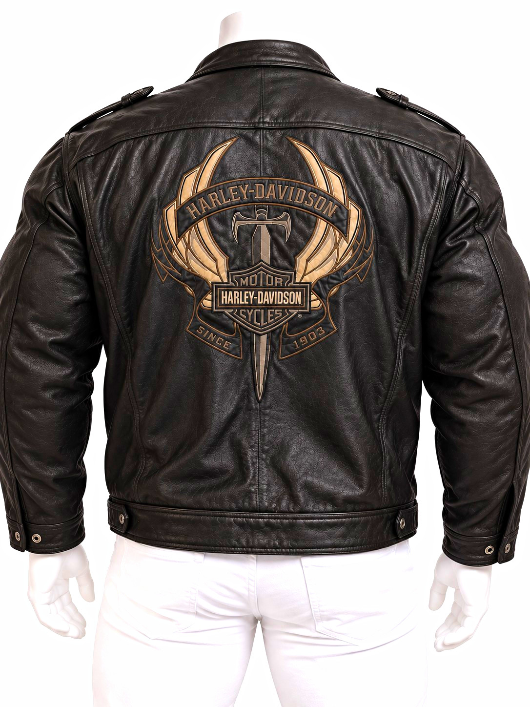 Harley-Davidson Men’s 3XL Black Genuine Leather Motorcycle Jacket Eagle 3XL