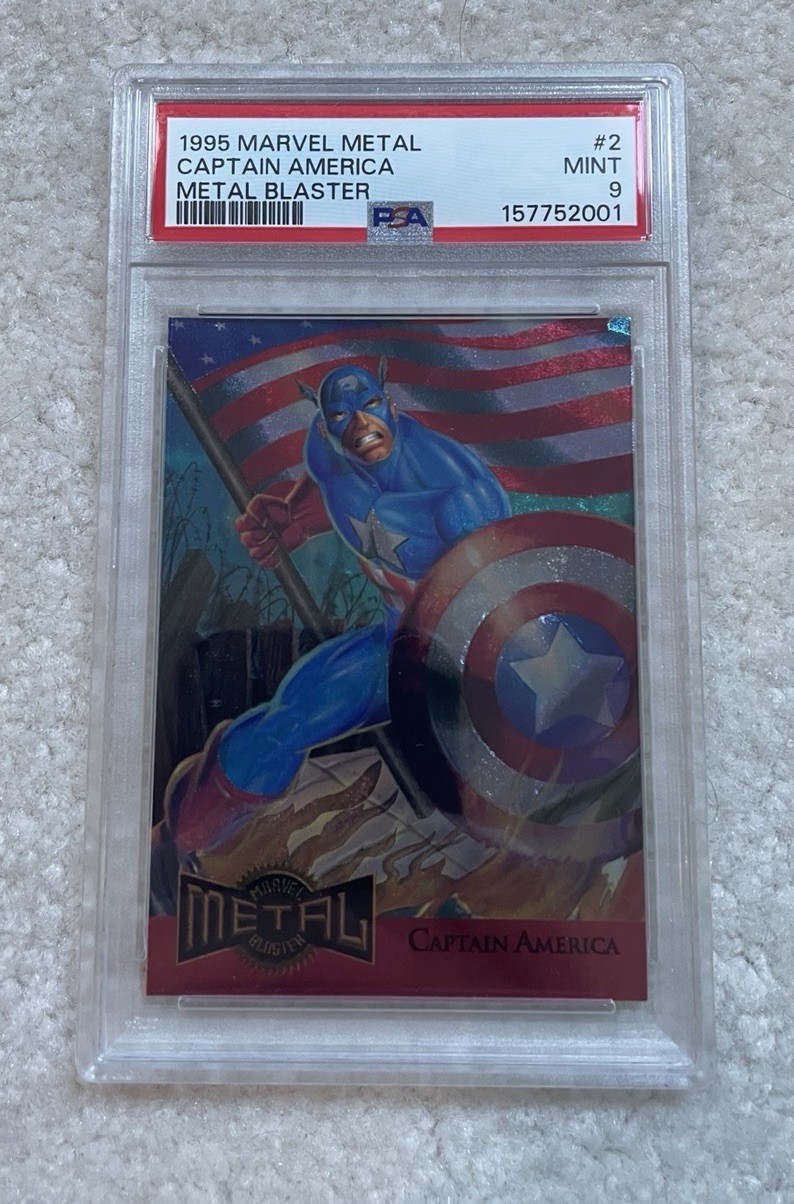 1995 Marvel Metal Captain America #2 PSA 9 Metal Blaster Inaugural Year Rc. RARE 1995 Marvel Metal Captain America #2 PSA 9 Metal Blaster Inaugural Year Rc. RARE