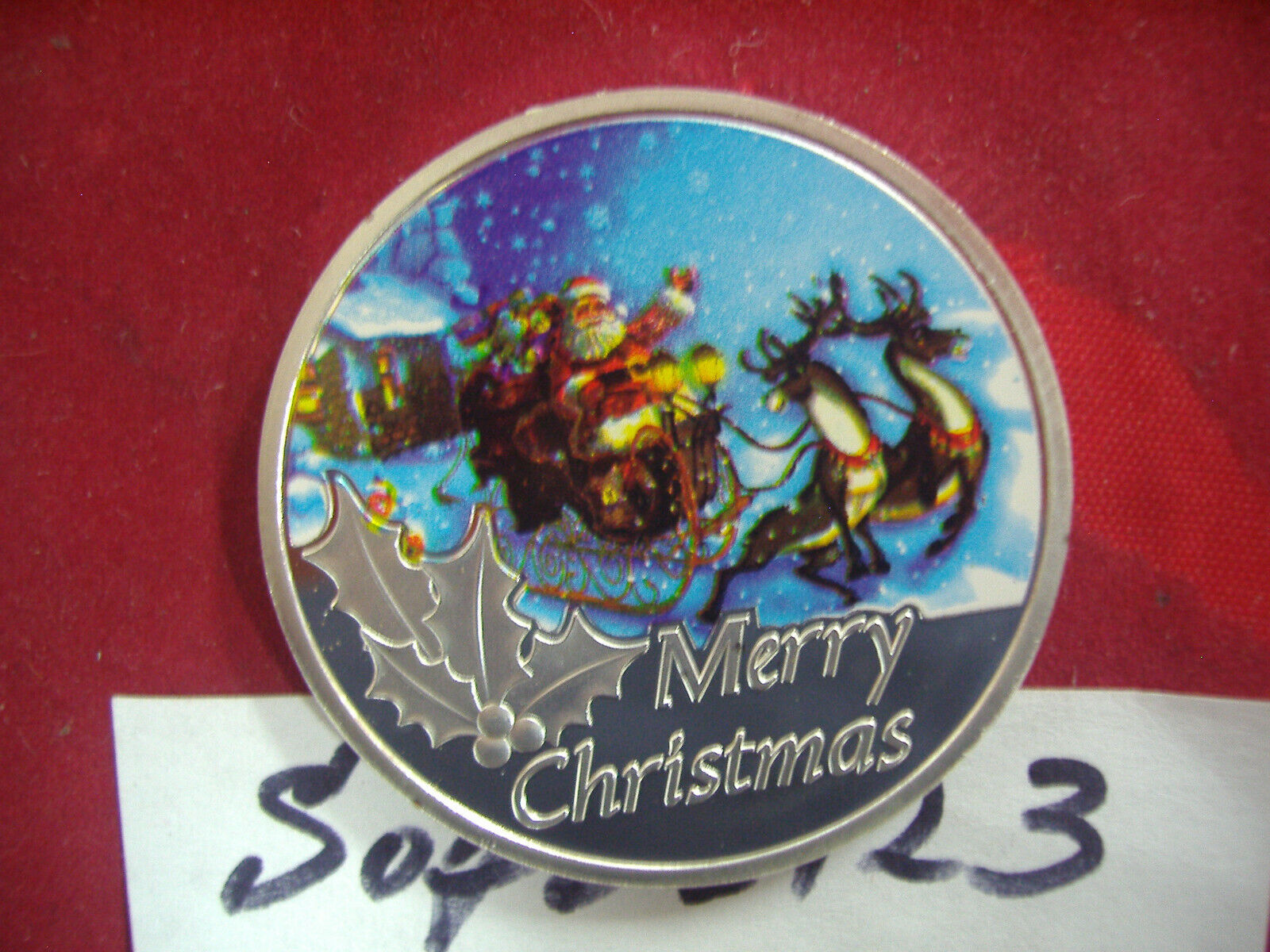  Santa & Reindeer North Pole Merry Christmas With St Nick Silver Plated Coin
