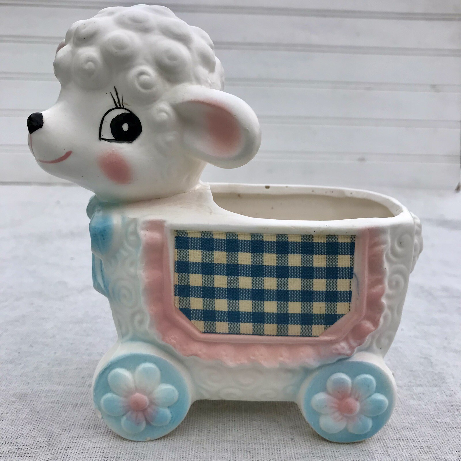 Vtg Inarco MCM Baby Planter Sheep Lamb Pink Blue Anthropomorphic Vase Kitschy Vtg Inarco MCM Baby Planter Sheep Lamb Pink Blue Anthropomorphic Vase Kitschy