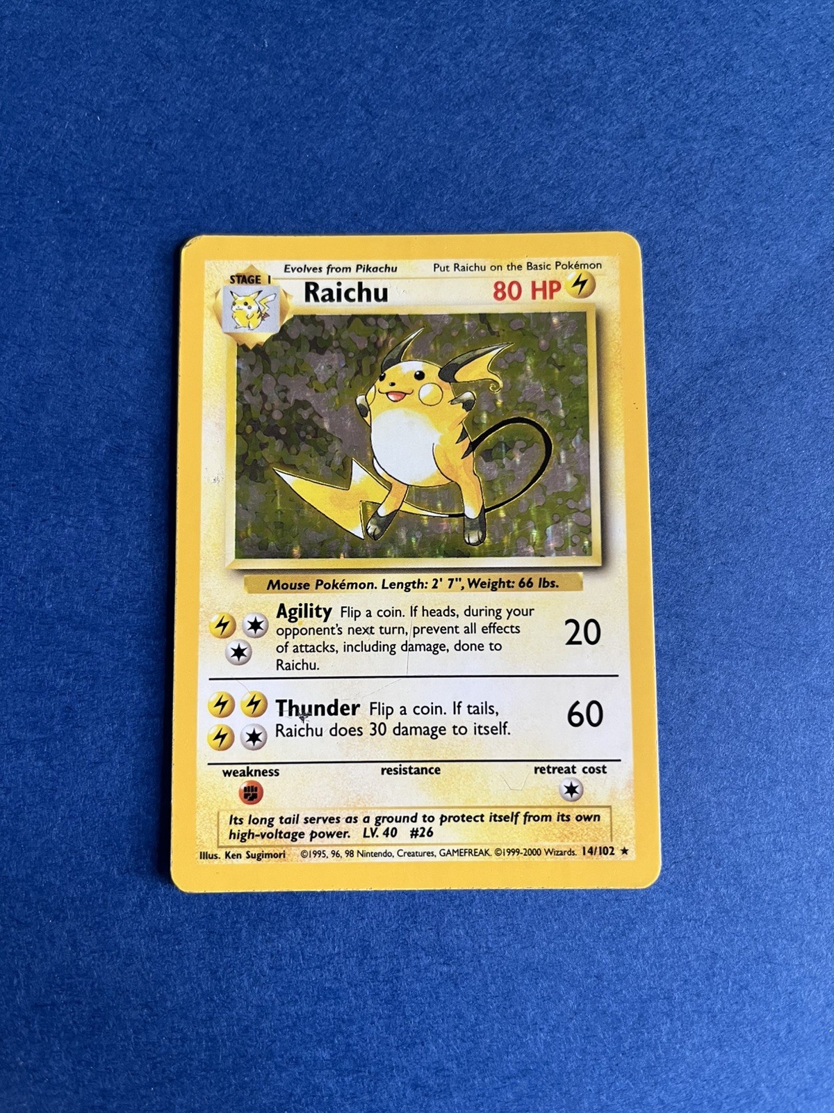 4th Print Raichu Base Set Holo Rare Pokemon Card (1999-2000) 14/102 WOTC 4th Print Raichu Base Set Holo Rare Pokemon Card (1999-2000) 14/102 WOTC