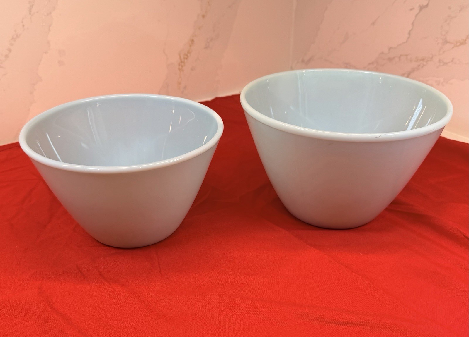 Vtg 1950s Fire King Delphite Blue Mixing Bowls Set 2 Splash Proof MCM 7.5 8.5 Vtg 1950s Fire King Delphite Blue Mixing Bowls Set 2 Splash Proof MCM 7.5 8.5