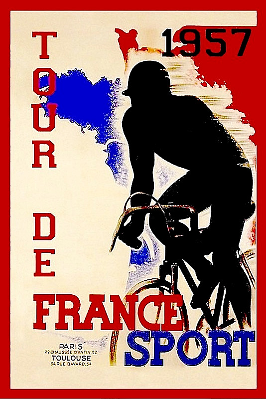 1957 Tour de France Bicycle Race Paris France Vintage Travel Art Poster Print
