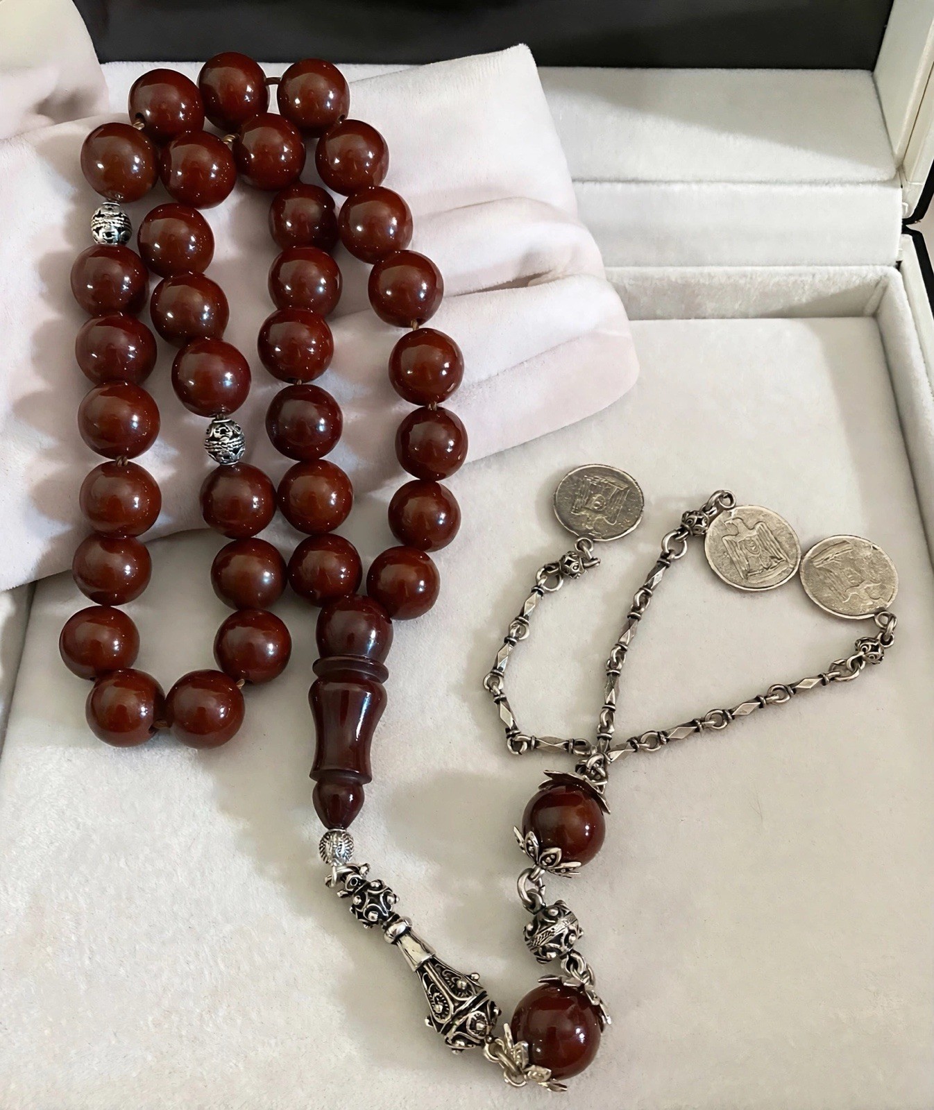 Antique Rare 1900s Cherry Amber Bakelite Faturan Beads 135gr 1970s Set 