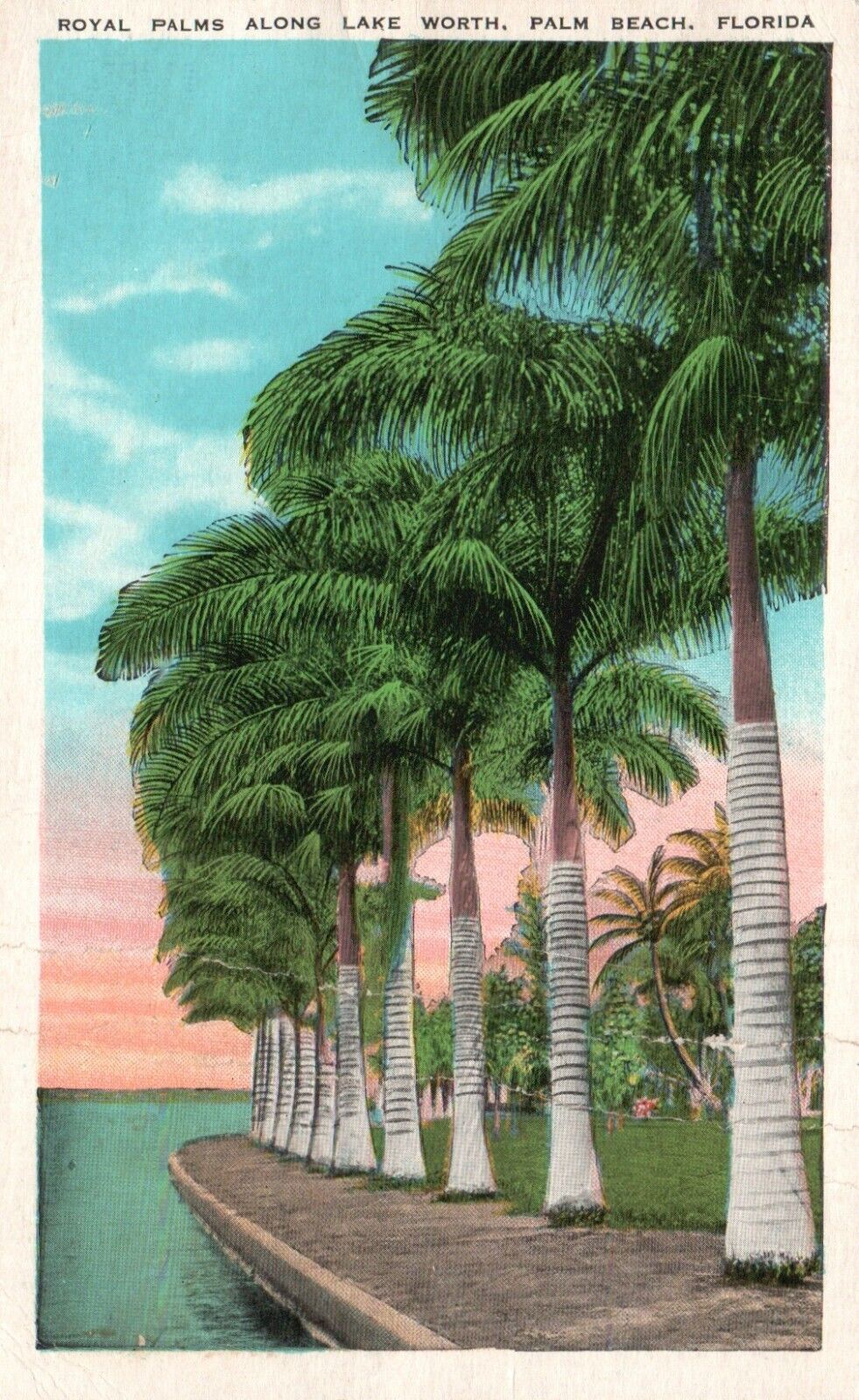 Palm Beach, FL, Royal Palms Along Lake Worth, 1933 Vintage Postcard a1848