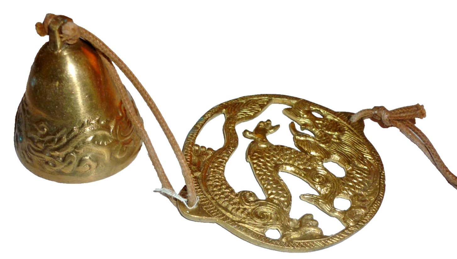 Feng Shui Lucky Vintage Chinese Brass Bell Dragon Cloud Tongue Feng Shui Lucky Vintage Chinese Brass Bell Dragon Cloud Tongue