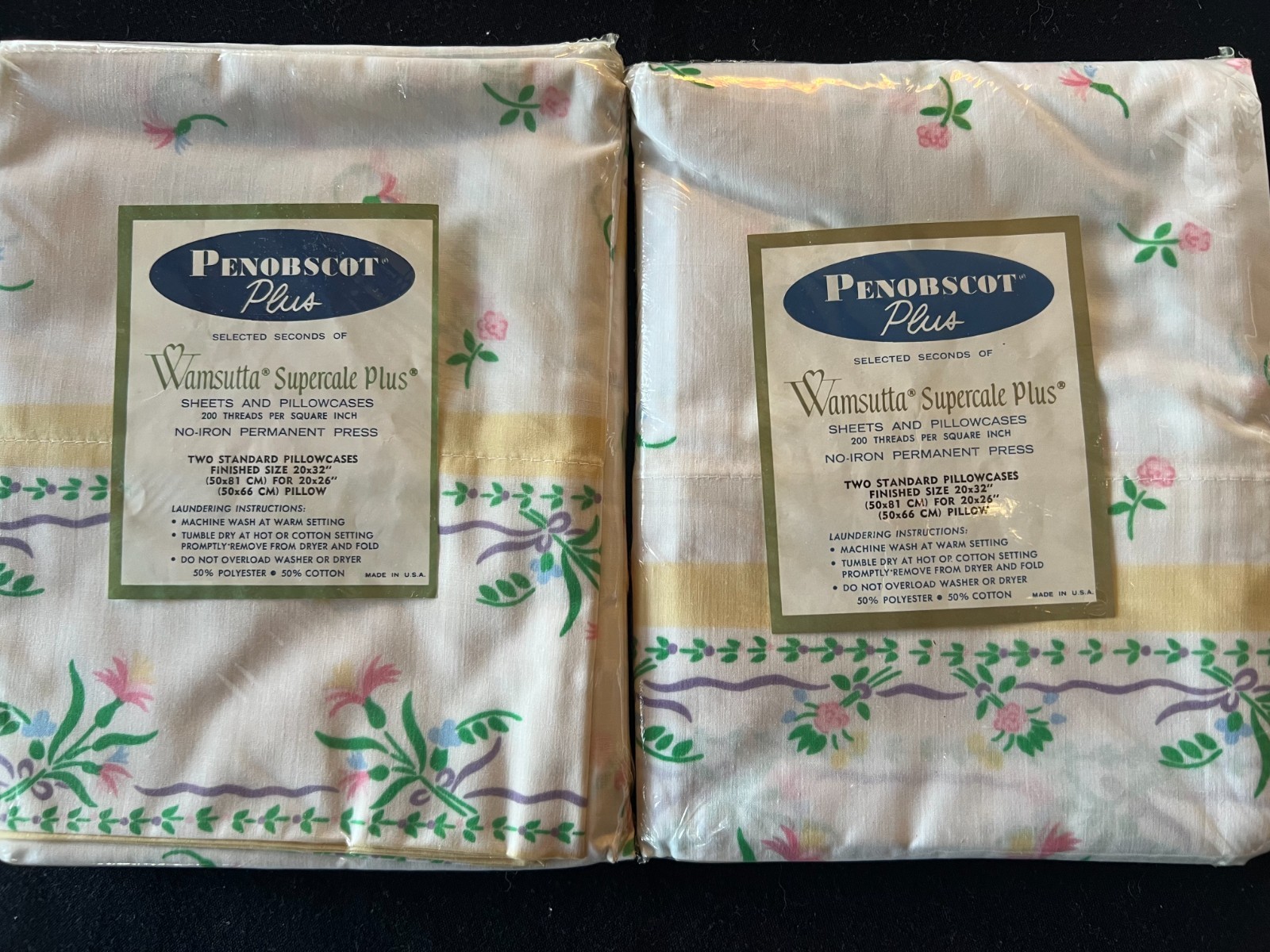 Vintage NIP Wamsutta Supercale Floral 2 Pair Pillowcases Penobscot Made USA Vintage NIP Wamsutta Supercale Floral 2 Pair Pillowcases Penobscot Made USA