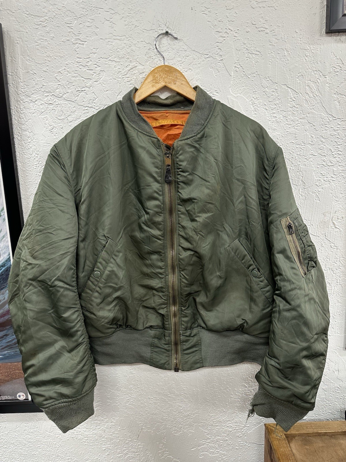 1965 Alpha Industries MA-1 MIL-J-8279D USAF Flight Bomber Jacket OD Green XL