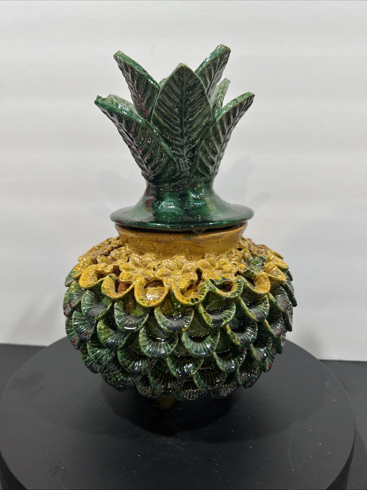 Green Glazed Hilario Alejos Madrigal Michoacan Pottery Pineapple Pot w/ Lid 7” Green Glazed Hilario Alejos Madrigal Michoacan Pottery Pineapple Pot w/ Lid 7”