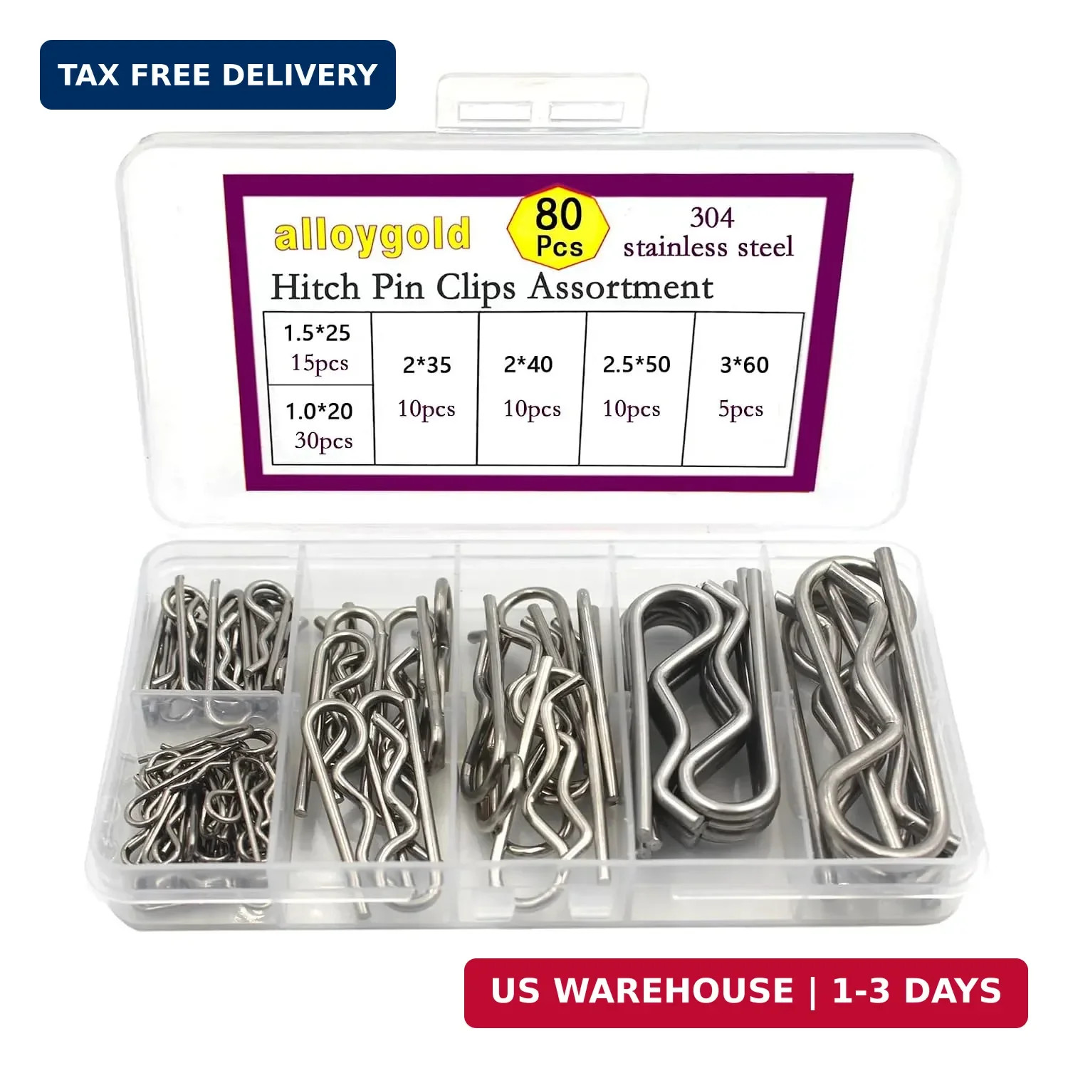 80 Pcs 6 Sizes Stainless Steel Hitch Pin Clip Kit for Hitch Pin Lock System, Tru 80 Pcs 6 Sizes Stainless Steel Hitch Pin Clip Kit for Hitch Pin Lock System, Tru