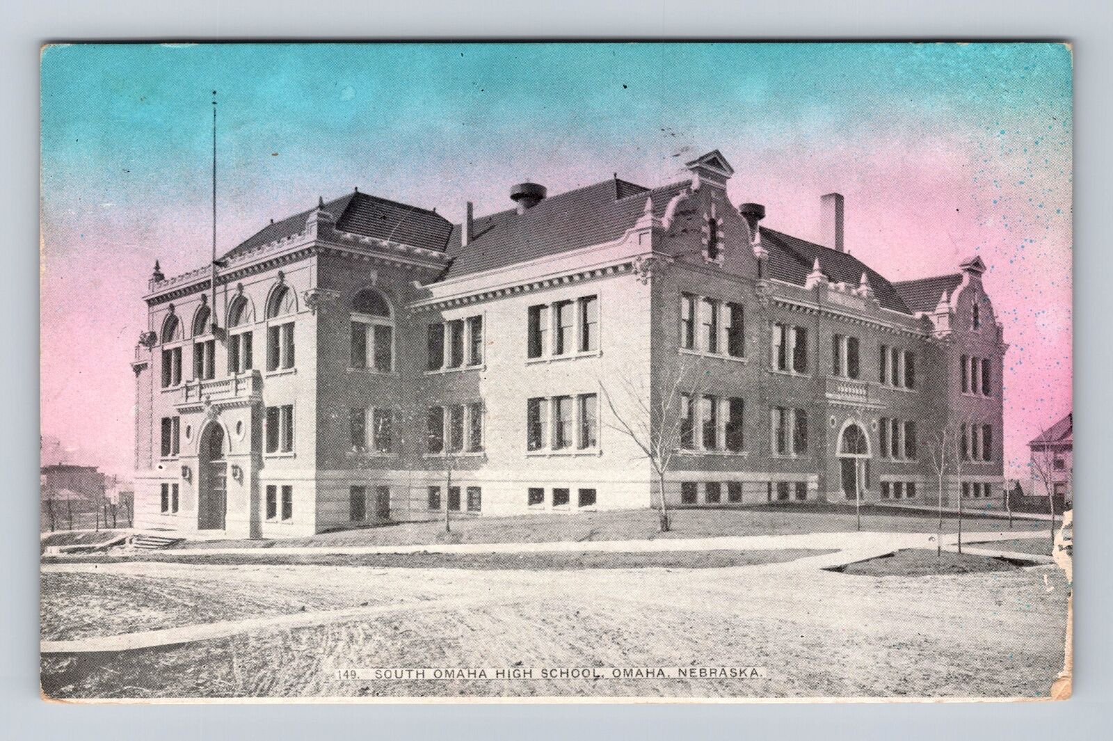 Omaha NE-Nebraska, South Omaha High School, Antique, Vintage c1910 Postcard
