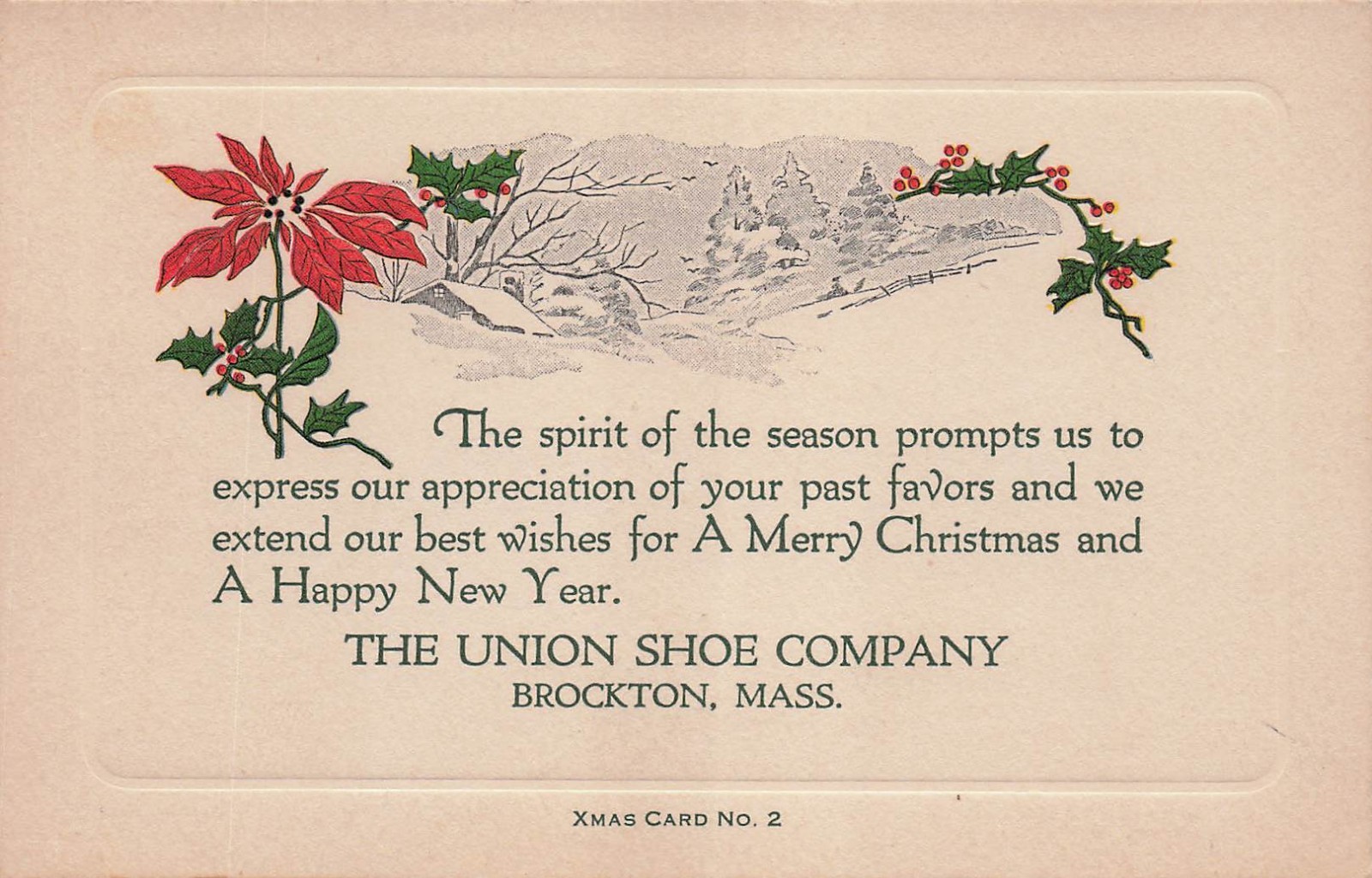 Brockton MA Massachusetts The Union Shue Company Christmas Card Vtg Postcard 17A Brockton MA Massachusetts The Union Shue Company Christmas Card Vtg Postcard 17A