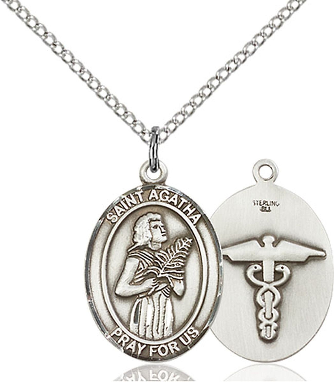 925 Sterling Silver St Saint Agatha Nurse Medal Pray Pendant Necklace W/ Chain 925 Sterling Silver St Saint Agatha Nurse Medal Pray Pendant Necklace W/ Chain