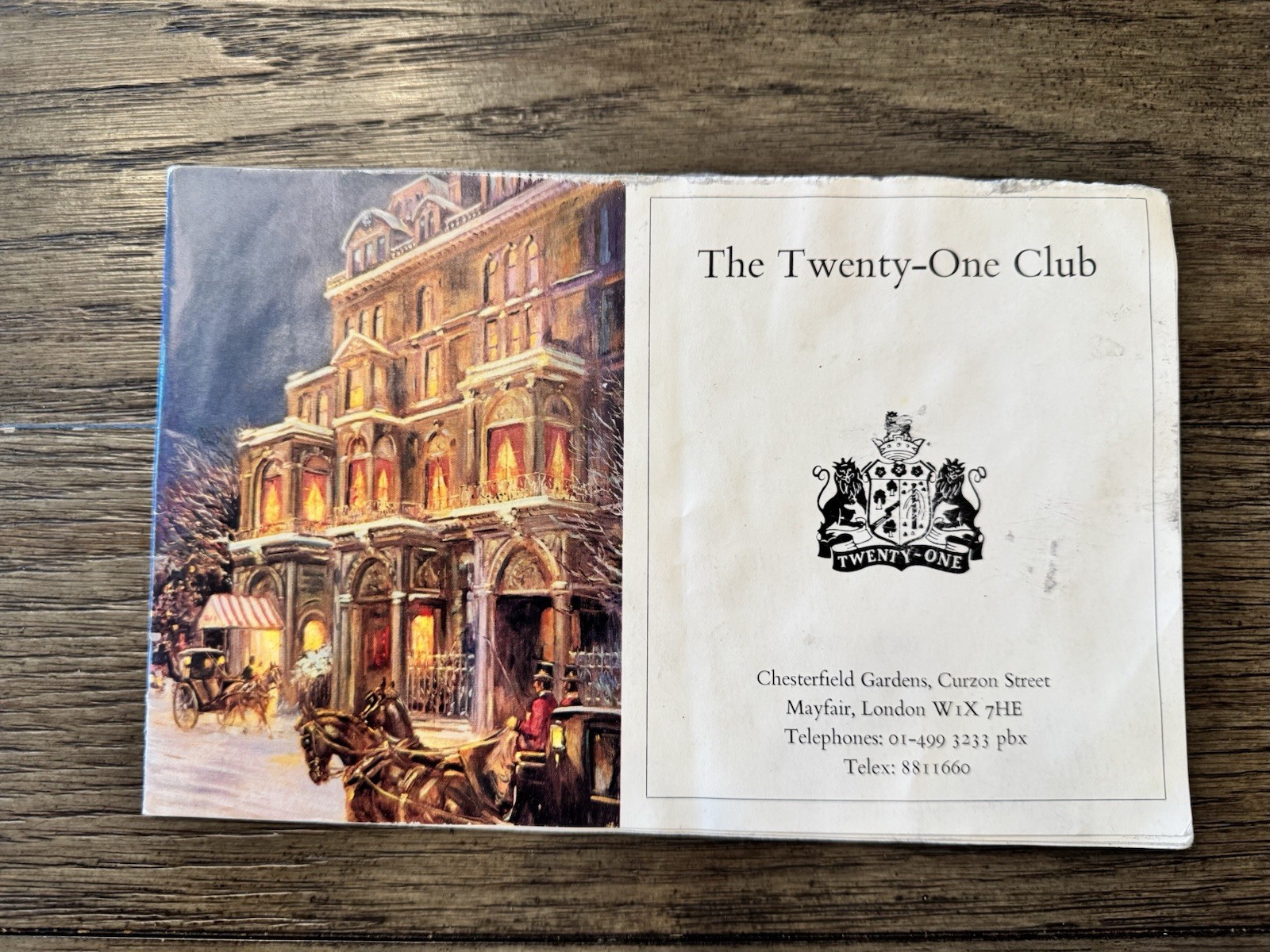 VTG TWENTY ONE CLUB LONDON TRAVEL BROCHURE PRIVATE MEMBER’S CLUB