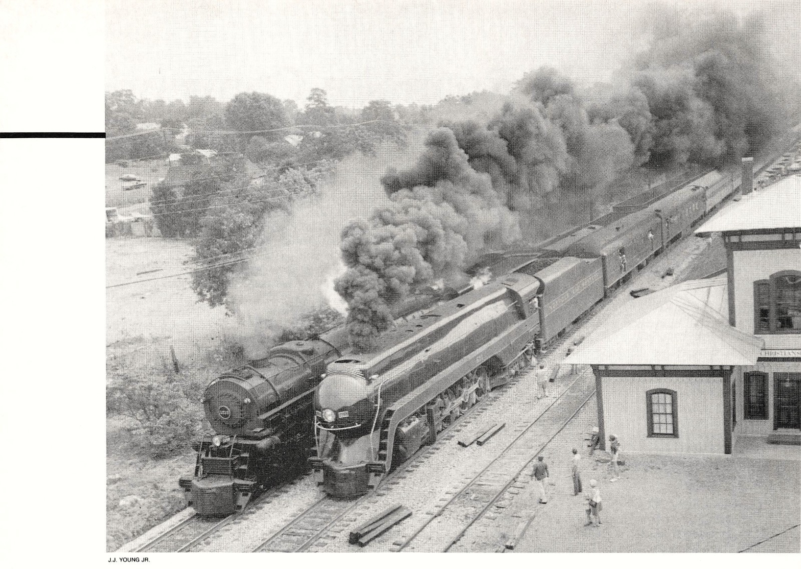 Christianburg VA Depot Norfolk & Western J 611 & Steam Locomotive Vtg Mag Cutout