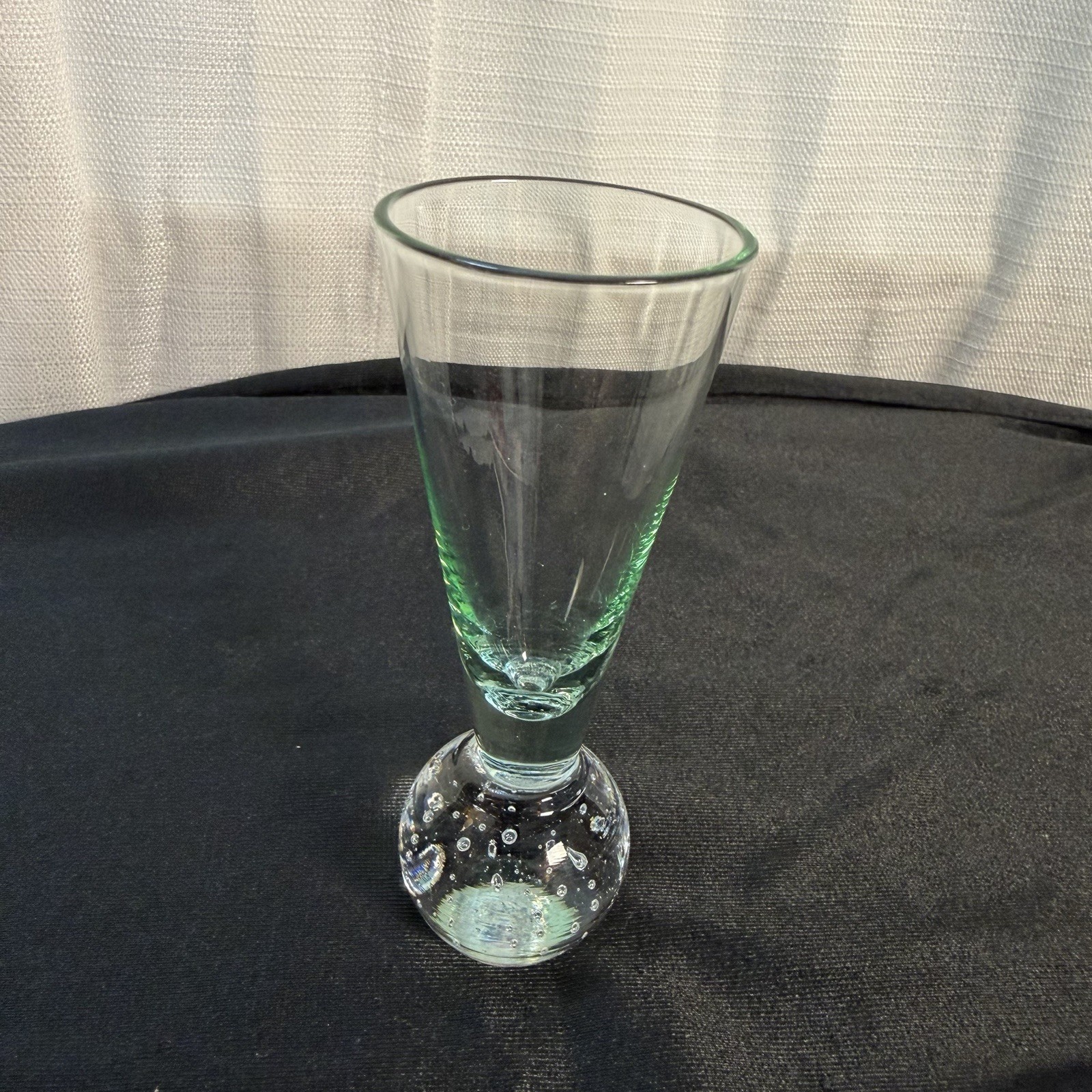 Vintage Green Cordial Shot Glass Controlled Bubble Ball Base Art Glass 4.5” Vintage Green Cordial Shot Glass Controlled Bubble Ball Base Art Glass 4.5”