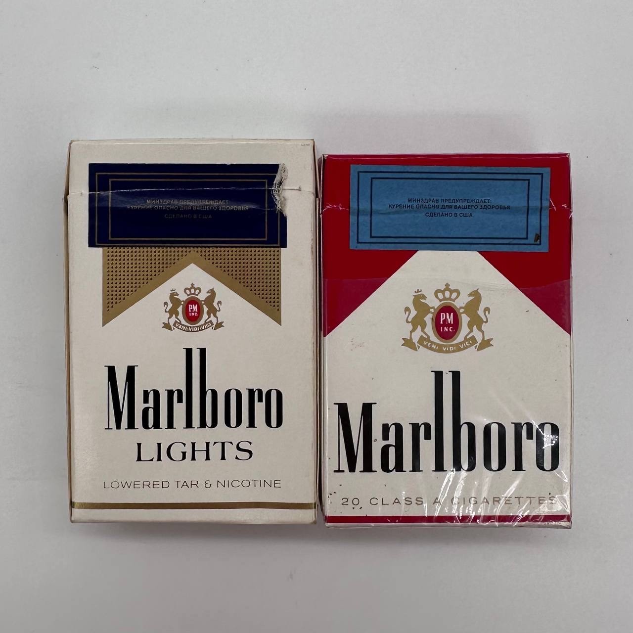 Vintage Marlboro Red & Lights Empty Packs Lot Russian Warning Made in USA Vintage Marlboro Red & Lights Empty Packs Lot Russian Warning Made in USA