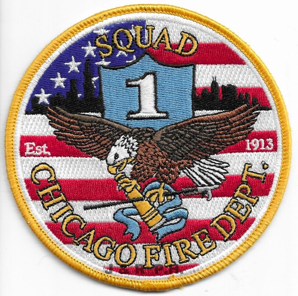 Chicago Squad - 1 "1913" fire dept., Illinois (4" round yellow) fire patch Chicago Squad - 1 "1913" fire dept., Illinois (4" round yellow) fire patch