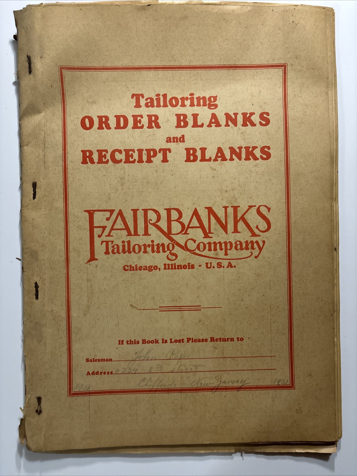 Vintage Fairbanks Tailoring Company 1931 ADVERTISING ORDER BLANKS EPHEMERA Vintage Fairbanks Tailoring Company 1931 ADVERTISING ORDER BLANKS EPHEMERA