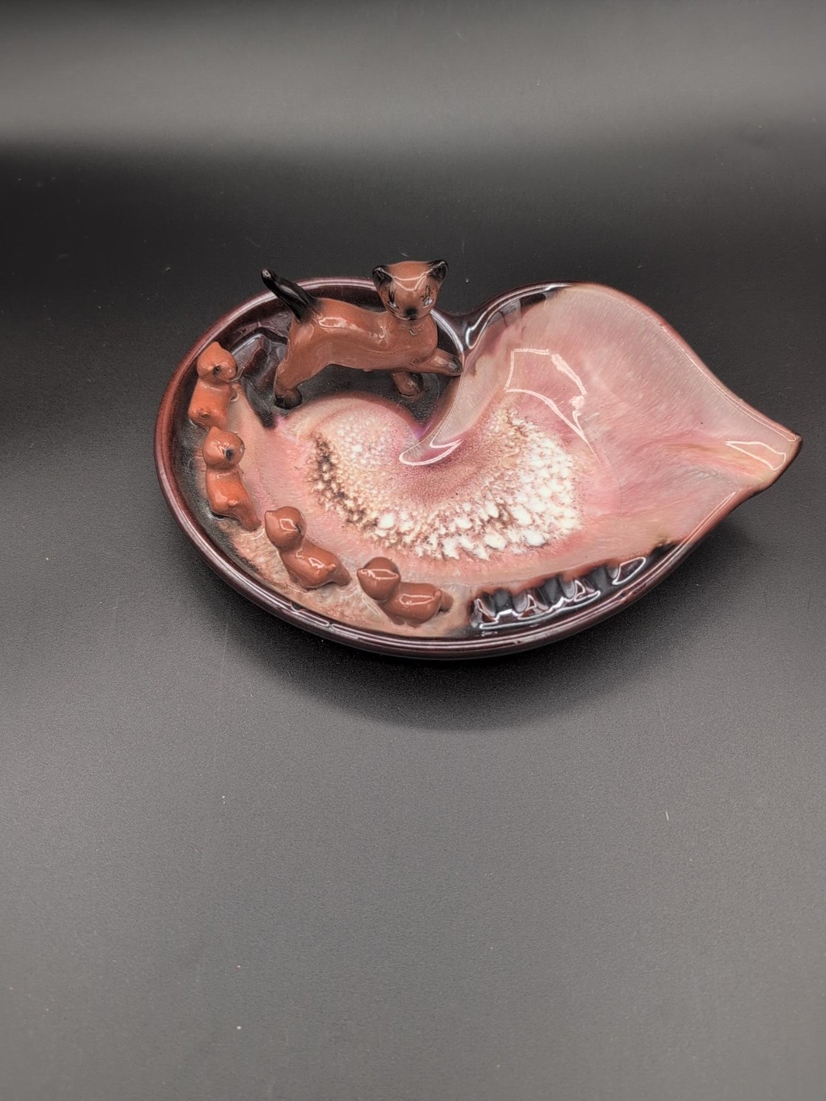 Vintage Tilso Japan Siamese Cat Kittens Ashtray Pink Brown MCM Ceramic 1950s Vintage Tilso Japan Siamese Cat Kittens Ashtray Pink Brown MCM Ceramic 1950s