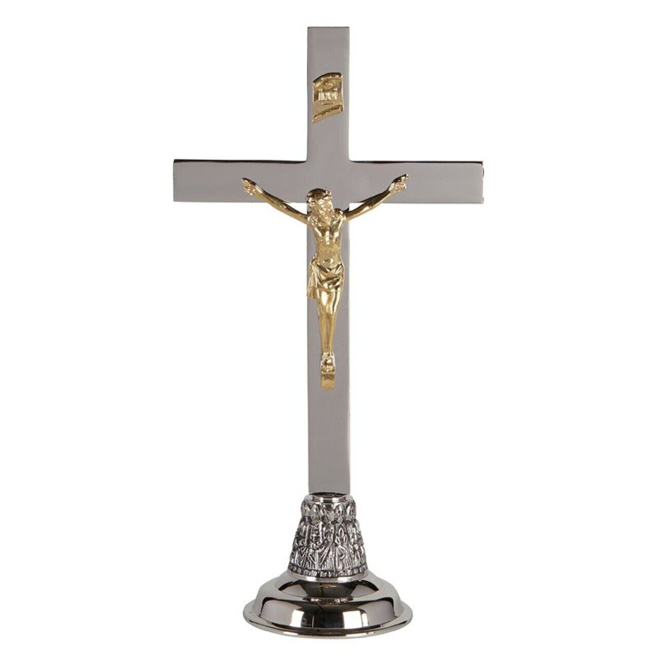 Polished Brass Two Tone Nickel Plate Standing Last Supper Altar Crucifix 17 In