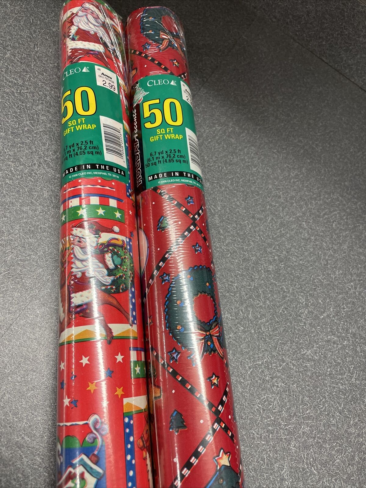 2 Sealed Vintage Cleo Christmas Wrapping Paper Rolls GiftWrap Santa Red Snowman
