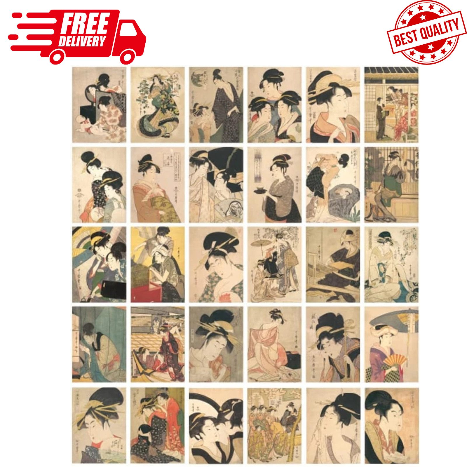 Vintage Art Postcards Set | 30 Postcards | Japanese Artist Kitagawa Utamaro