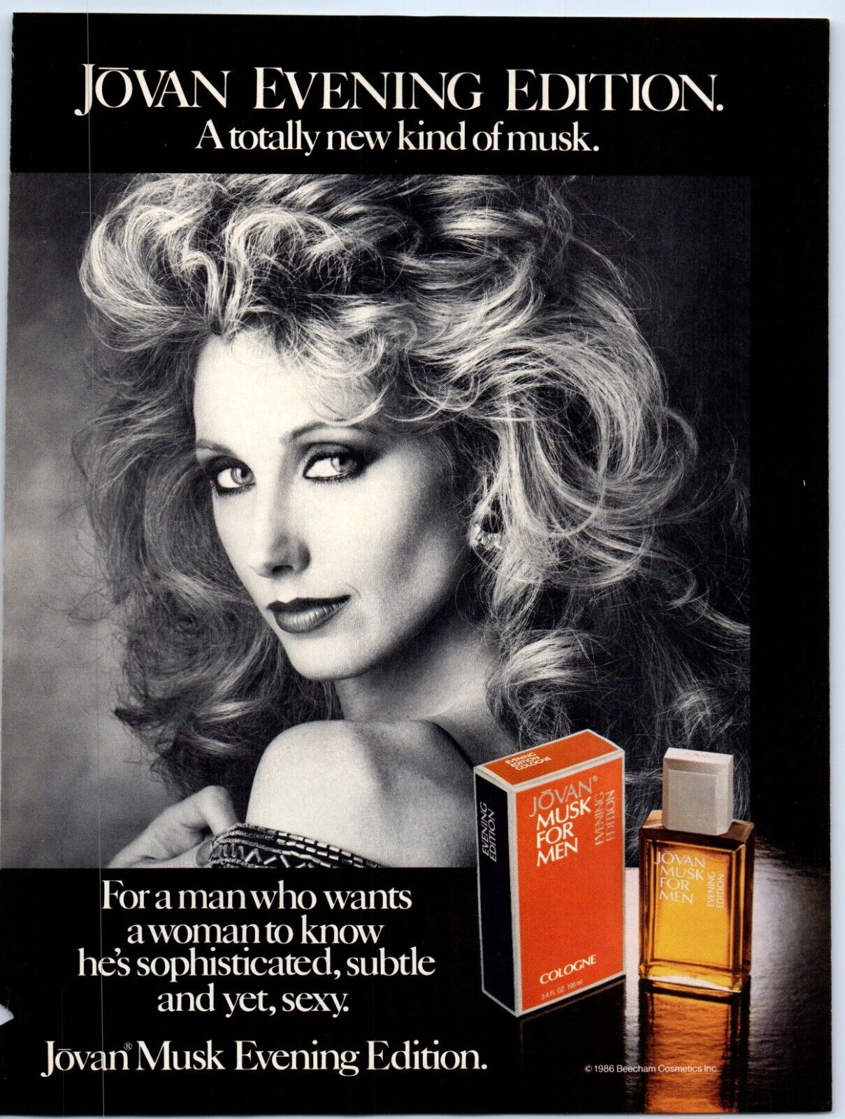 Morgan Fairchild Jovan Musk Evening Edition Subtle Sexy 1986 Print Ad 8\