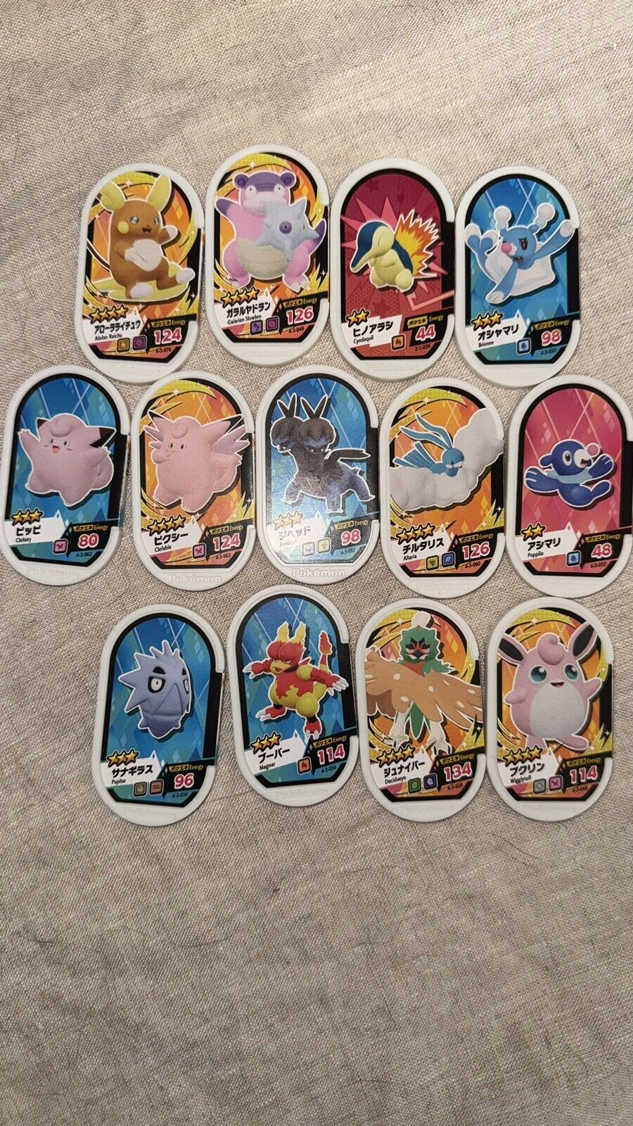 Lot of (13) Pokémon Japanese Mezastar Game Plastic Tags
