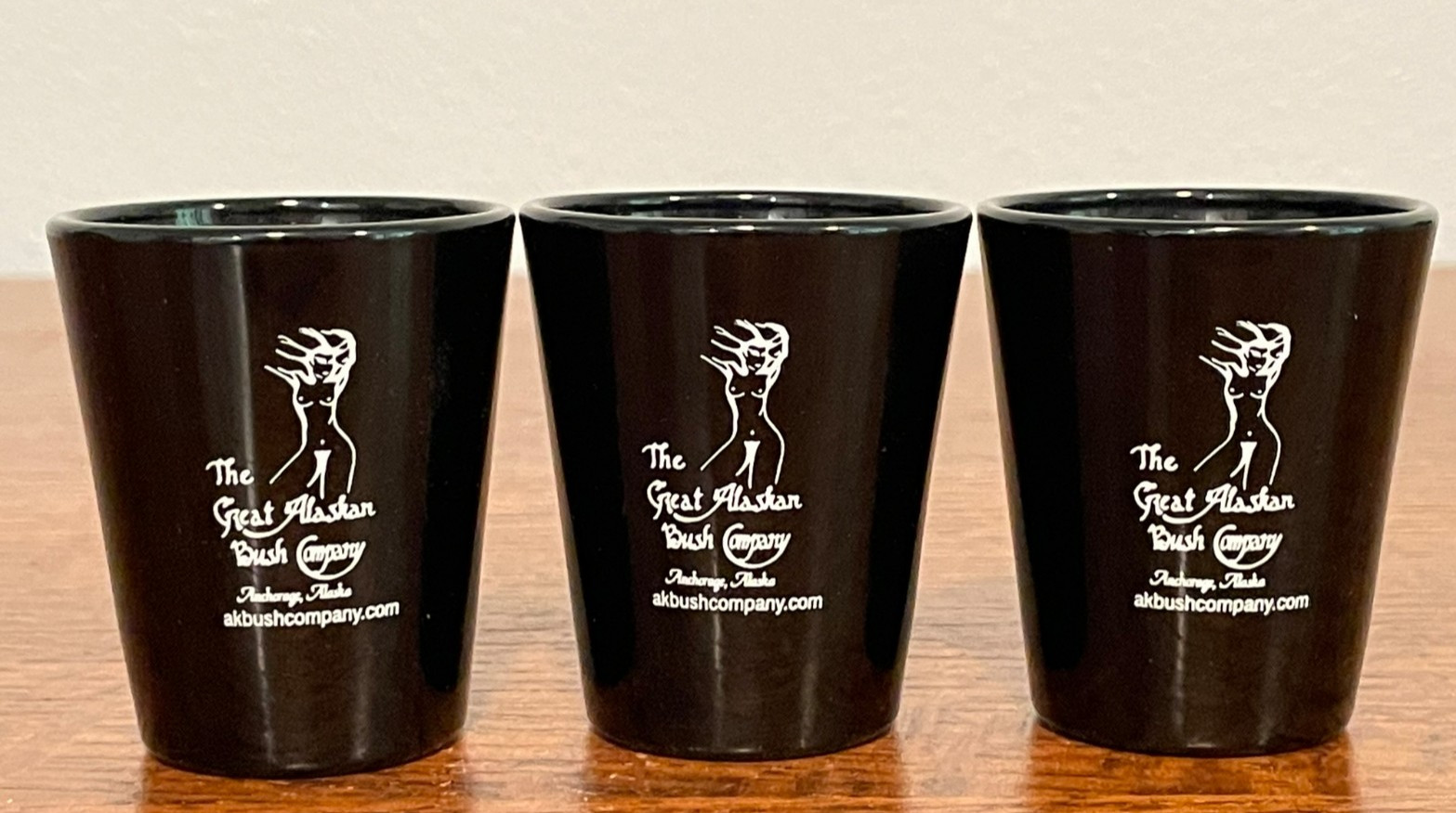 Set of 3 Great Alaskan Bush Company Anchorage Alaska Black Shot Glasses Barware Set of 3 Great Alaskan Bush Company Anchorage Alaska Black Shot Glasses Barware
