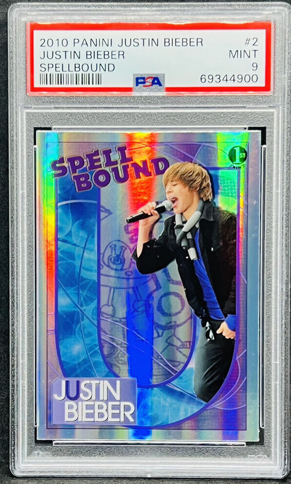 Justin Bieber 2010 Panini Justin Bieber 1st Print Spellbound #2 RC Mint PSA 9