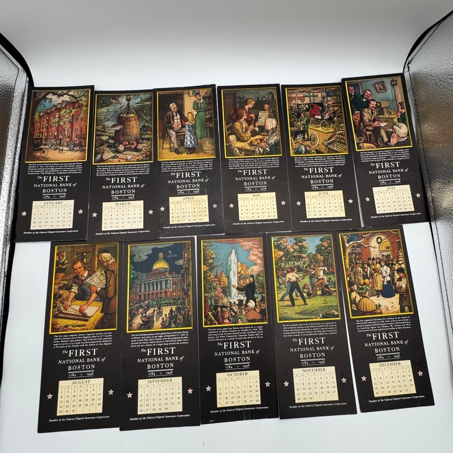 Vintage 1948 First National Bank of Boston Calendar Blotters Historical Set 10pc Vintage 1948 First National Bank of Boston Calendar Blotters Historical Set 10pc